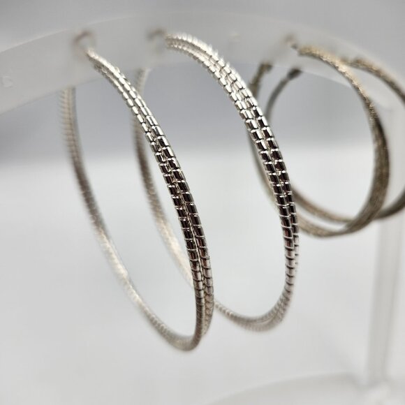 3 Pair - Silver Big Hoop Earring Variety Package - Picture 4 of 6